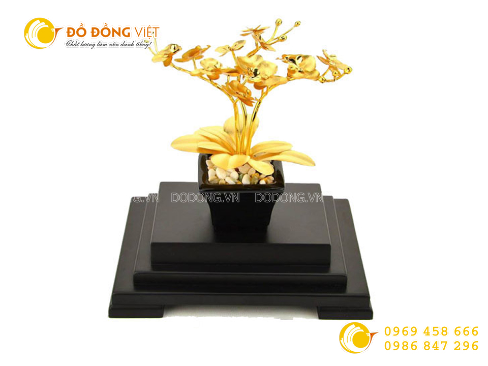 Chậu lan bằng vàng lá 24k, quà tặng đẹp tinh xảo