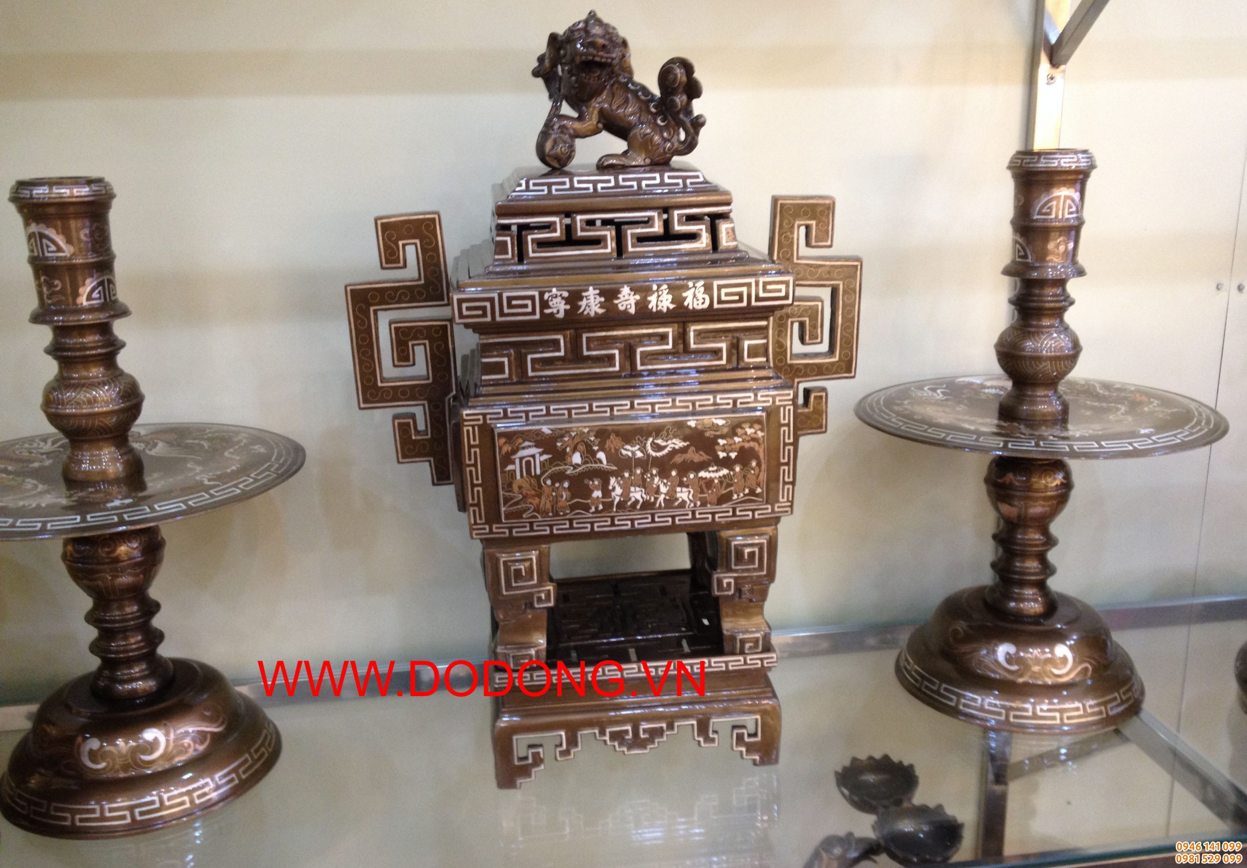 Bộ đỉnh đồng tam khí vuông 50cm