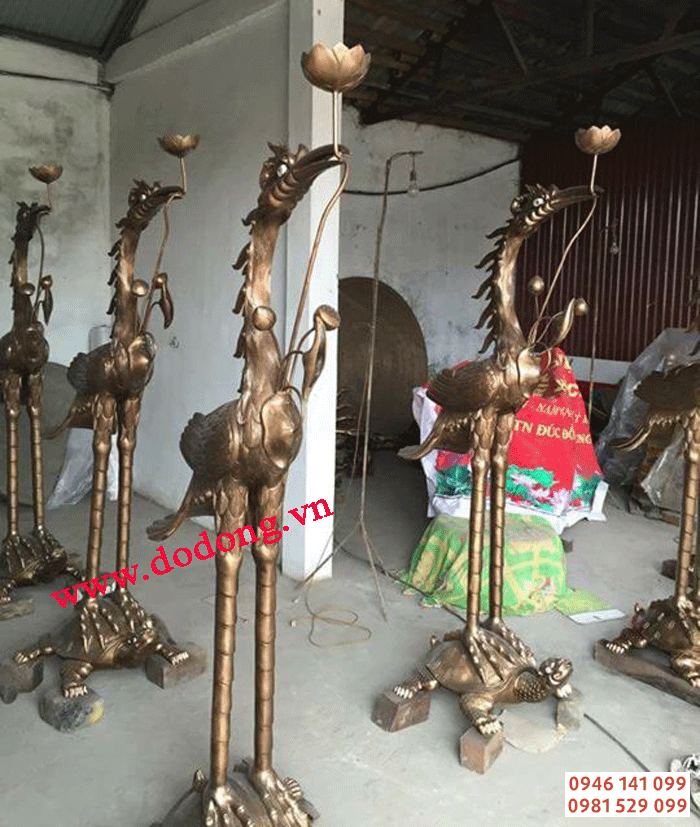 Đôi hạc thờ bằng đồng đỏ 1,7m,1,8m bày từ đường nhà thờ