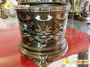 Bát hương đồng khảm ngũ sắc DK 30 cm