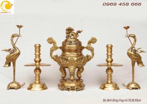 Bộ đỉnh đồng song long đúc liền khối 55cm tại Hà nội