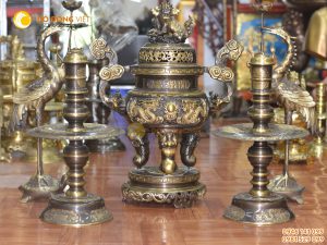 Bộ đỉnh đồng mài công nghệ song long chầu nguyệt cao 70cm