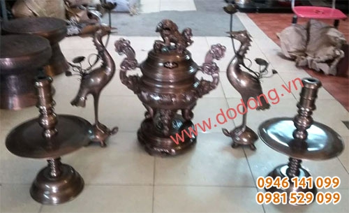 Bộ đỉnh đồng đỏ đúc liền khối 60cm ngũ sự