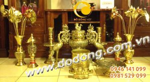 Đỉnh đồng vàng ngũ sự cao 50cm