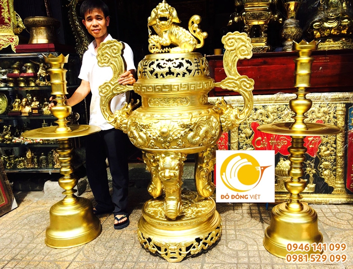 Lư đồng song long cỡ lớn 1,5m,chân nến đại