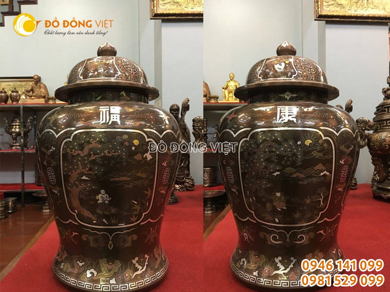 Chóe đồng thờ cúng khảm ngũ sắc KT 42cm