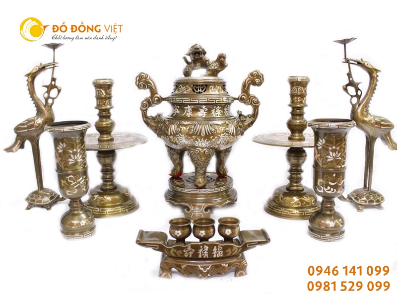 Bộ đồ thờ hưng vượng (tam khí) – DTHV 50 – Đồ đồng Việt Hải Phòng