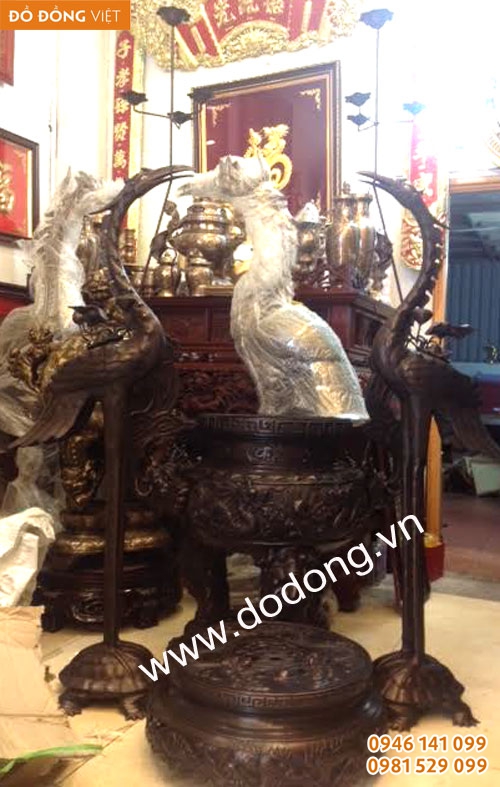 Bộ lư hương,hạc đồng hun công đức – Đồ đồng công đức