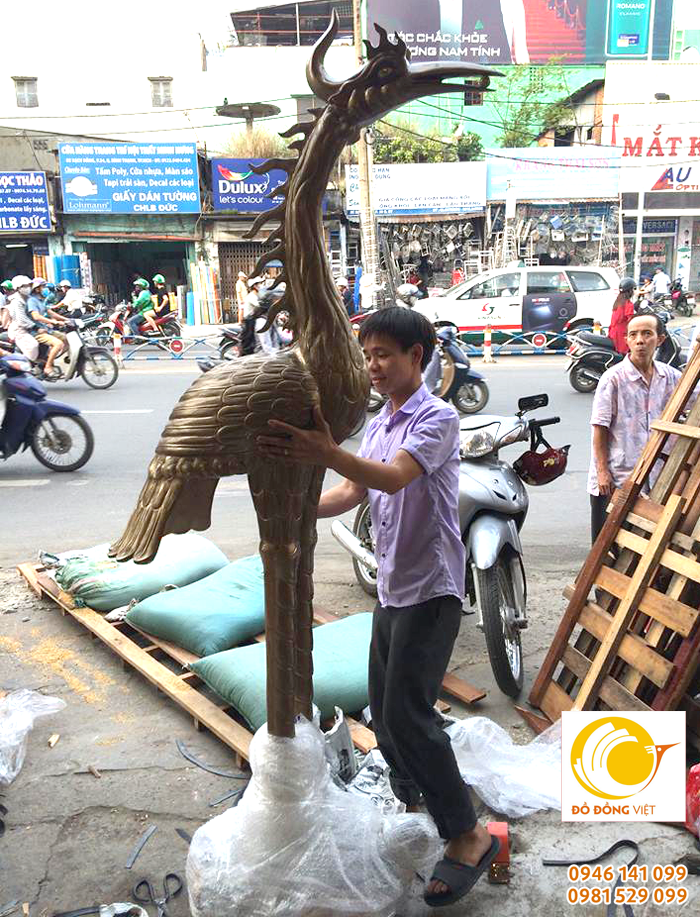 Đôi hạc thờ bằng đồng đỏ 2,5m trọng lượng 300kg