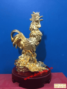 Tượng gà phong thủy bằng đồng mạ vàng 23cm làm quà tết