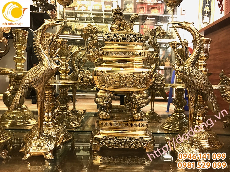 Bộ lư đồng vuông vĩnh tiến số 2 thờ cúng trong nhà