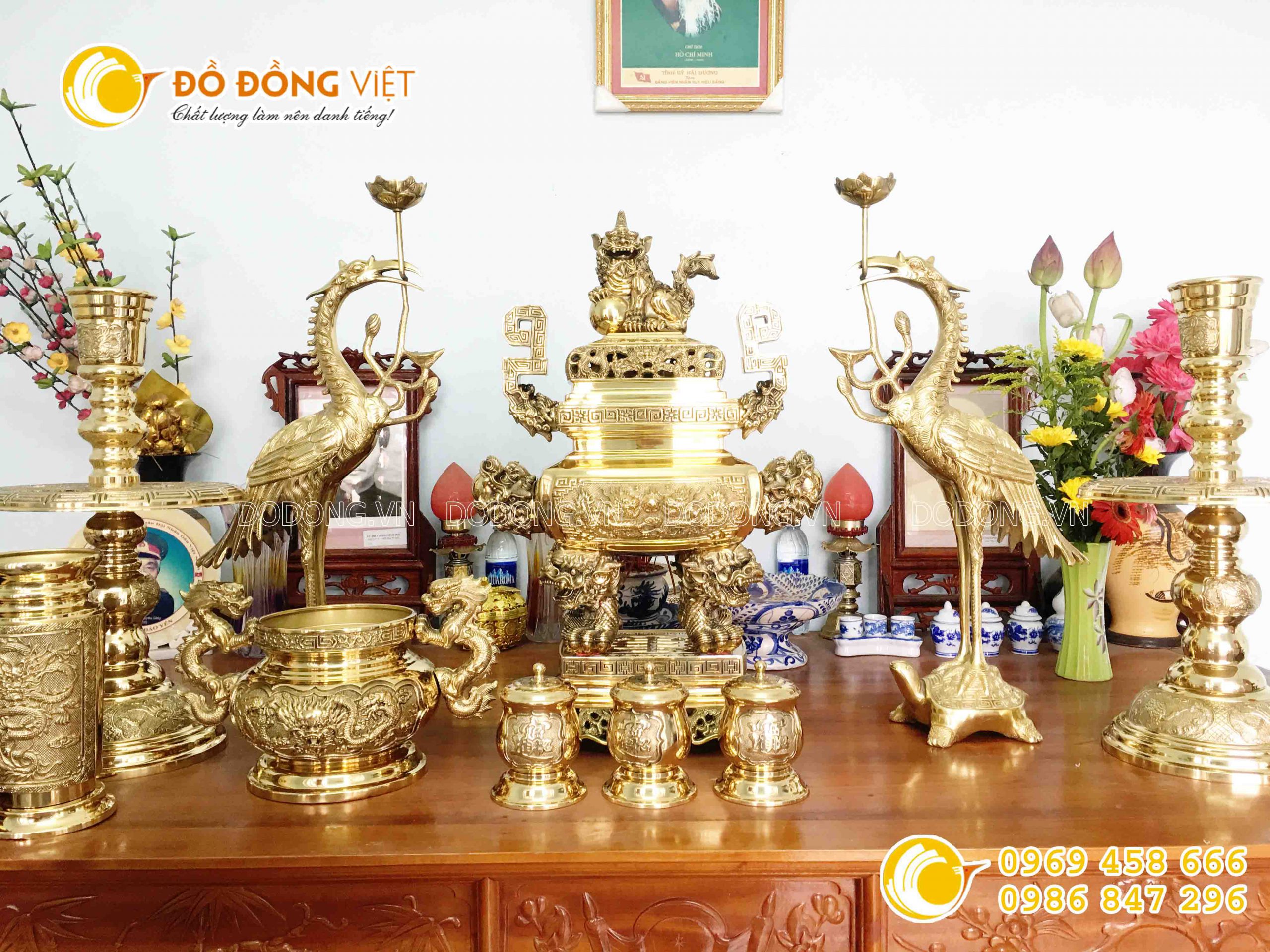 Lư đồng Vĩnh Tiến vuông, bộ lư vĩnh tiến số 5 cao 70 cm