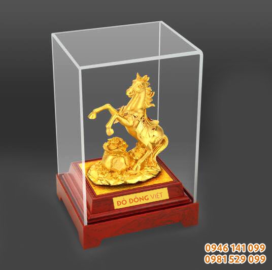 Tượng ngựa để bàn, ngựa quà tặng dát vàng cao cấp 23 cm