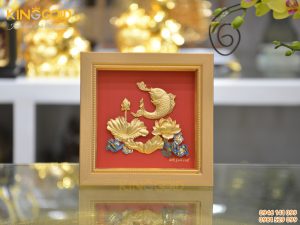 Tranh vàng 24k- cá chép vượt vũ môn hóa rồng