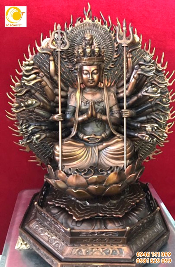 Tượng phật thiên thủ thiên nhãn đồng vàng, hun màu