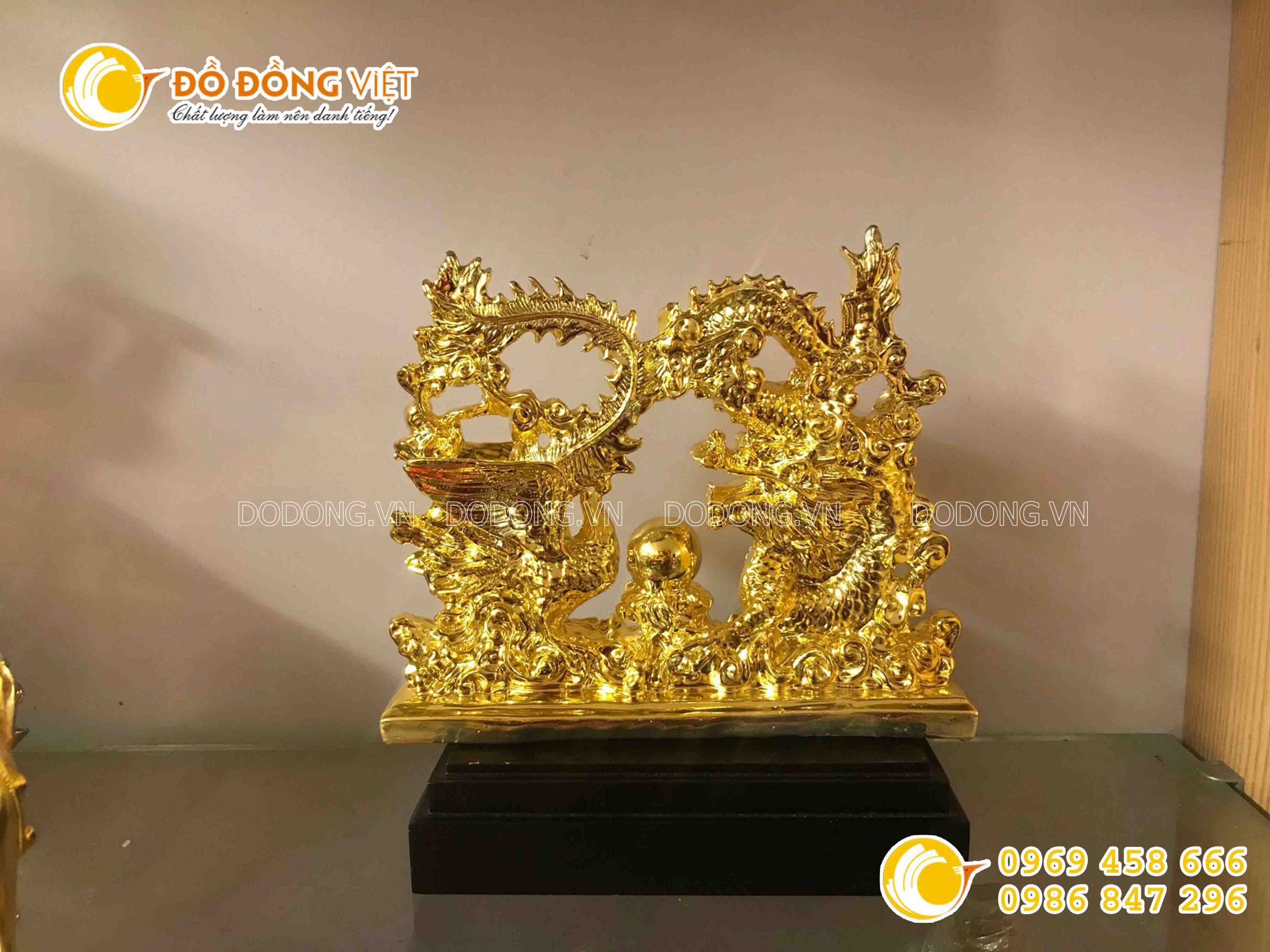 Tượng rồng phượng bằng đồng mạ vàng, tượng rồng vàng cuộn phượng