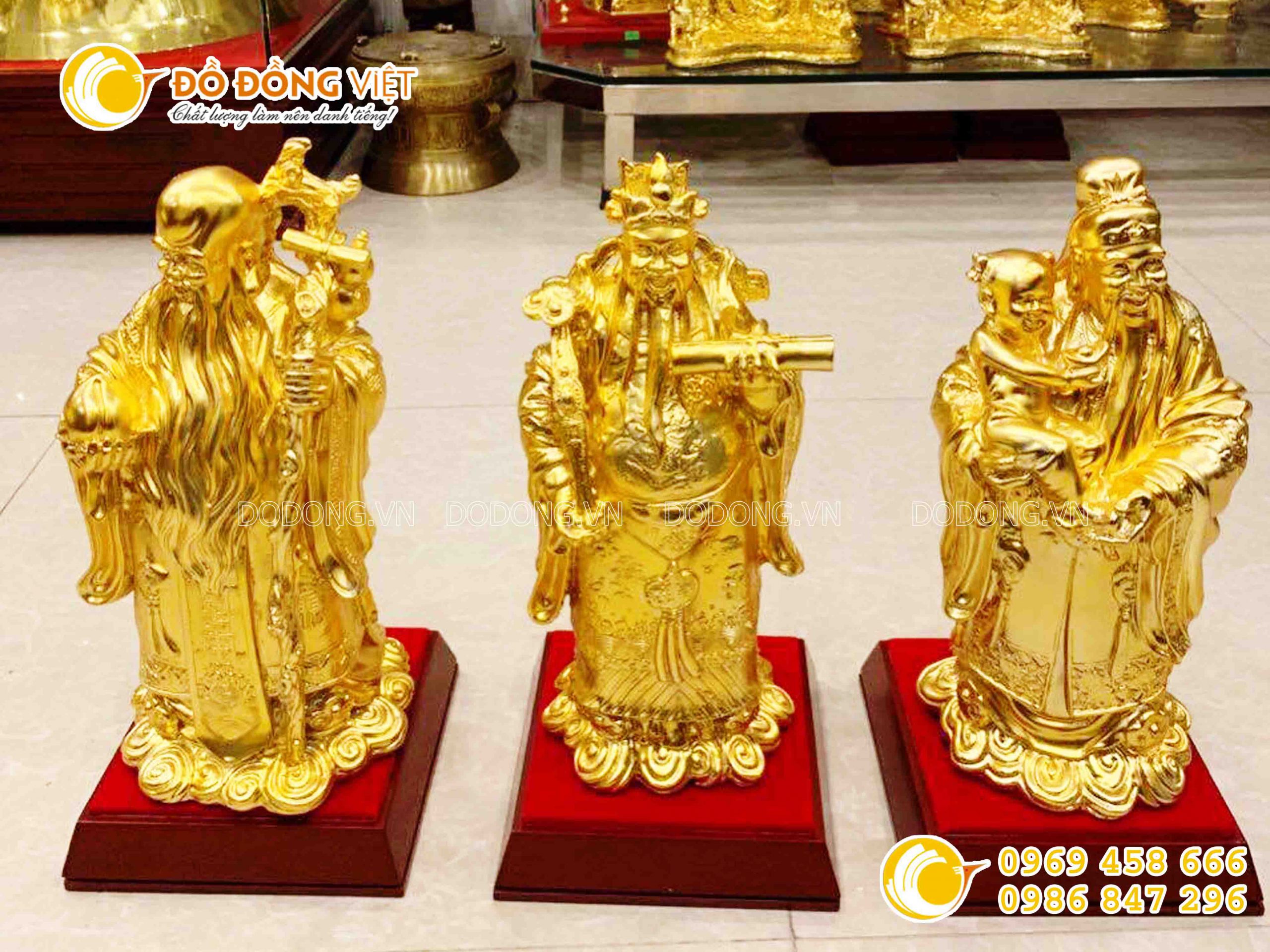 Bộ tượng tam đa, Tam Tiên Phúc Lộc Thọ bằng đồng mạ vàng 9999