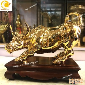 Trâu đồng đúc mạ vàng dài 32cm để bàn làm việc phong thủy