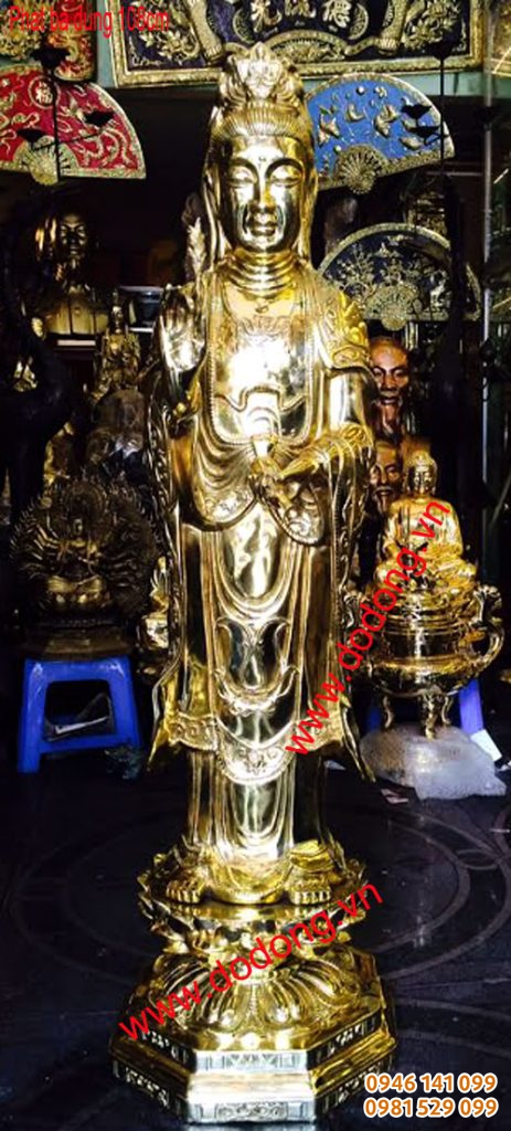 Tượng phật đồng phật ba quan âm bồ tát 108cm đúc đồng nguyên khối, đồng vàng