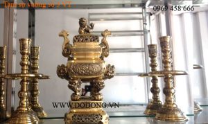 Bộ lư đồng vuông vĩnh tiến số 2 tam sự đồng vàng
