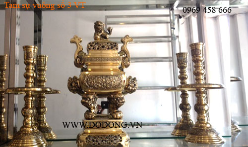 Bộ lư đồng vuông vĩnh tiến số 2 tam sự đồng vàng