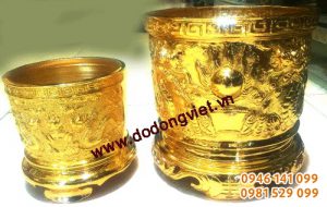 Bát hương đồng mạ vàng, đúc bát nhang dát vàng 24k