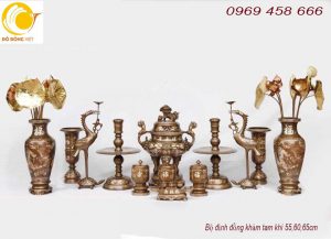Bộ đồ thờ cúng trang trí bàn thờ chạm khảm tam khí