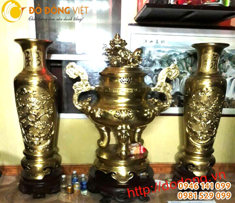 Đỉnh đồng vàng sòi, lộc bình, hạc đồngbày phòng thờ