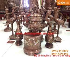 Bộ đồ thờ ngũ sắc 65cm, lọ hoa, bát hương Đồ đồng ngũ sắc