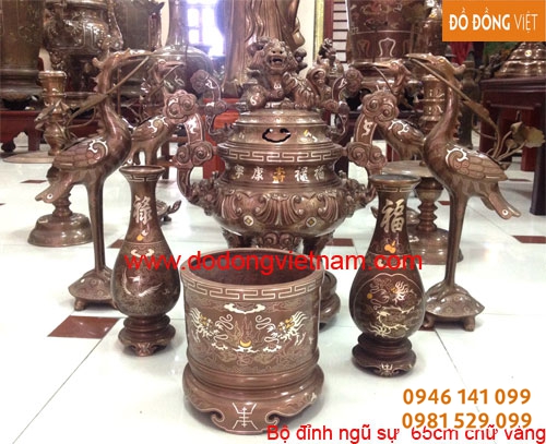 Bộ đồ thờ ngũ sắc 65cm, lọ hoa, bát hương Đồ đồng ngũ sắc