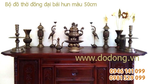 Mẫu bày bộ đồ thờ đồng hun 50cm đầy đủ