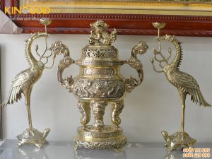 Bộ đỉnh đồng tam sự bằng đồng vàng cao 60cm