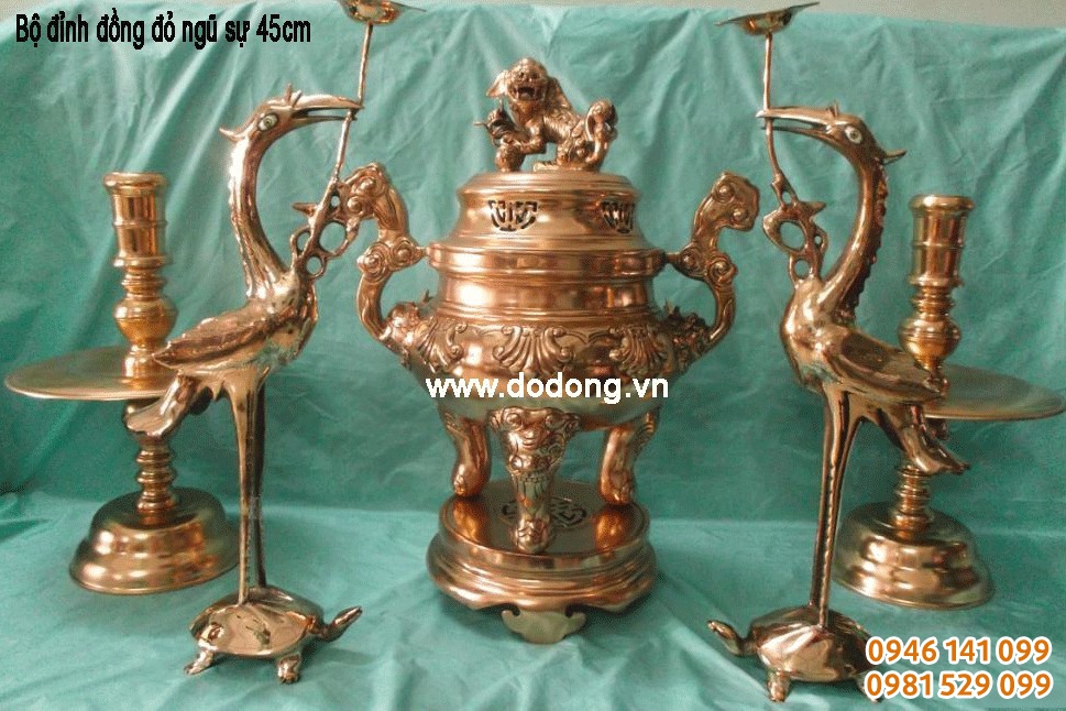 Bộ đỉnh đồng đỏ đánh bóng ngũ sự đồng đại bái