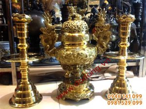 Bộ tam sự lư đồng davico đúc 3d 47cm