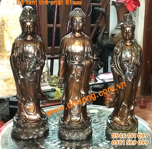 Tượng đồng tam thế phật đứng, bộ tam thánh ngồi