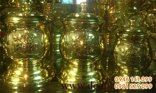 Chóe đồng, chóe nước thờ cúng vàng sáng bộ đồ thờ