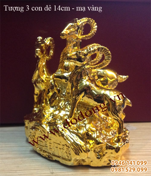 Tượng tam dương phong thủy (3 con dê) mạ vàng