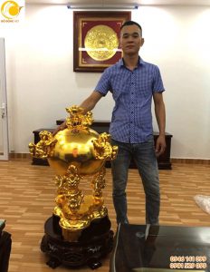 Đỉnh đồng thất lân, đỉnh quả bóng mạ vàng 90 cm