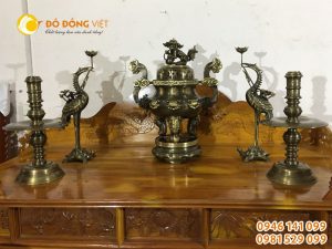 Bộ đỉnh thờ cúng ngũ sự hoa sòi tai mây cao 70 cm