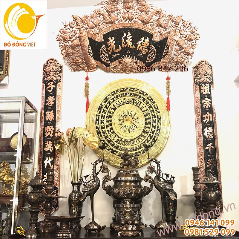 Bộ đỉnh ngũ sắc 60cm, đồ thờ cúng hoa sòi 1 chữ vàng