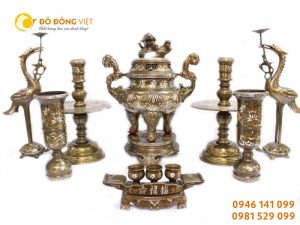 Bộ đỉnh đồng thờ cúng cho ban thờ 1m97, 2m17