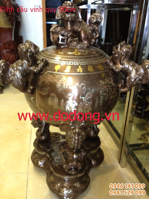 Đỉnh cầu vinh quy bái tổ chữ vàng 24k đỉnh thất lân 90cm