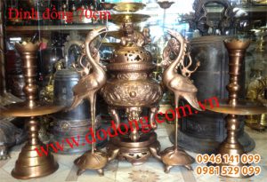 Bộ đỉnh đồng hun mắt cua 70cm song long Đỉnh đồng