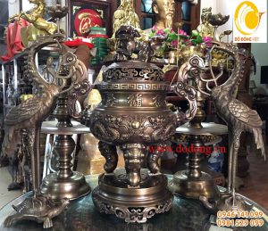 Bộ đỉnh thờ song long hun giả cổ 60cm