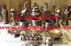 Bộ đỉnh đồng đỏ khảm tam sắc đồng, bạc