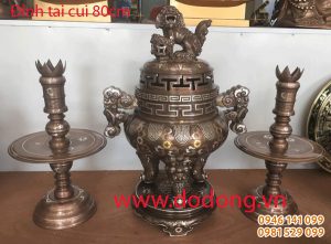 Đỉnh đồng tai cui chân nến ngũ sắc, bộ tai cui tam sự 80