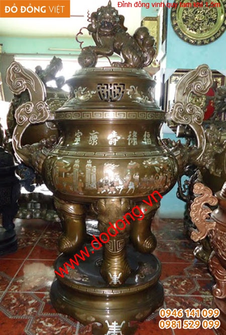 Đỉnh đồng vinh quy bái tổ khảm tam khí Đỉnh đồng trang trí