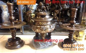 Đỉnh tam sự khảm đồng tiền kép 50cm Đồ đồng tam khí