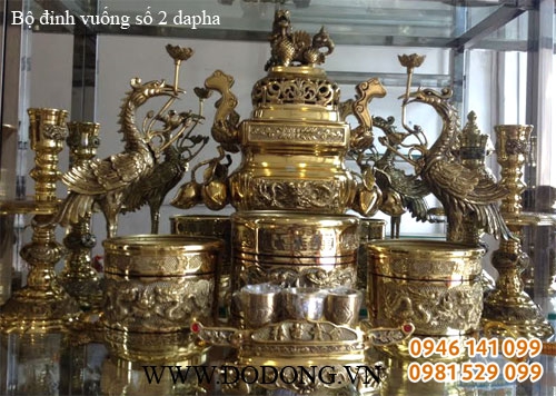 Bộ lư đỉnh đồng vuông đào số 2 dapha
