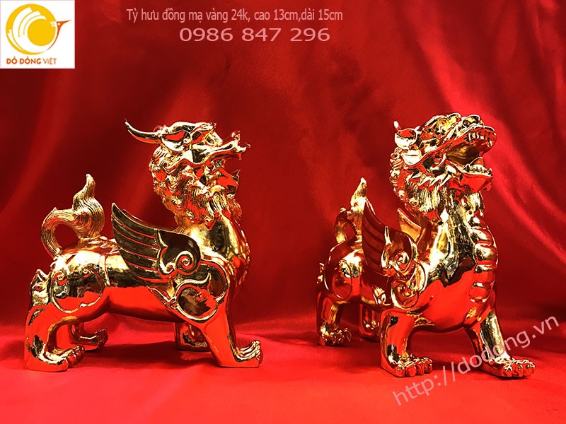 Khai quang đôi tỳ hưu mạ vàng để may mắn, tài lộc cho gia đình